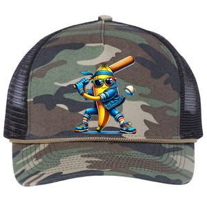 Banana Playing Baseball Fruit Lover Baseball Player Retro Rope Trucker Hat Cap