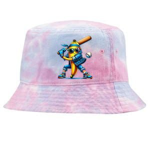 Banana Playing Baseball Fruit Lover Baseball Player Tie-Dyed Bucket Hat