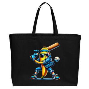 Banana Playing Baseball Fruit Lover Baseball Player Cotton Canvas Jumbo Tote