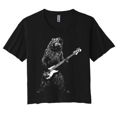 Bear Playing Bass Guitar For Men Animal Playing Guitar Women's Crop Top Tee