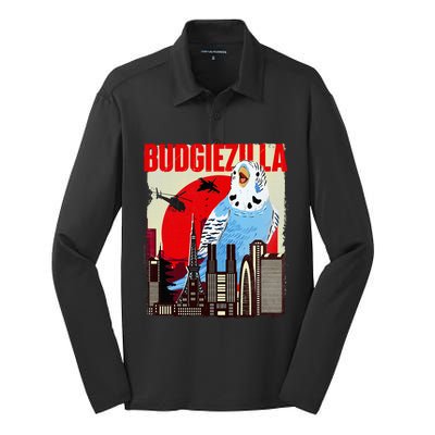 Budgiezilla Parakeet Budgie Budgerigar Bird Lover Silk Touch Performance Long Sleeve Polo