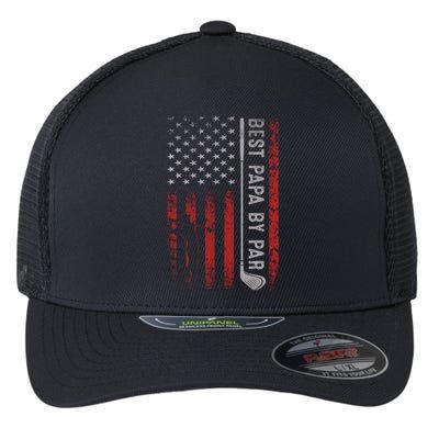 Best Papa By Par American Flag Golf Patriotic Golfer Long Flexfit Unipanel Trucker Cap