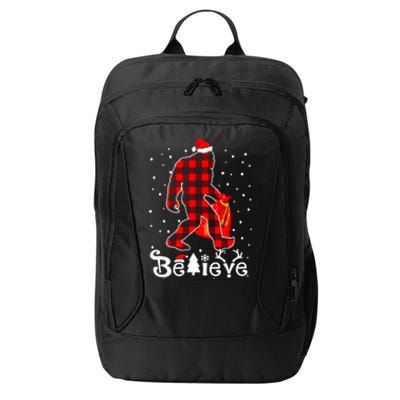 Buffalo Plaid Believe Bigfoot Santa Hat Christmas City Backpack