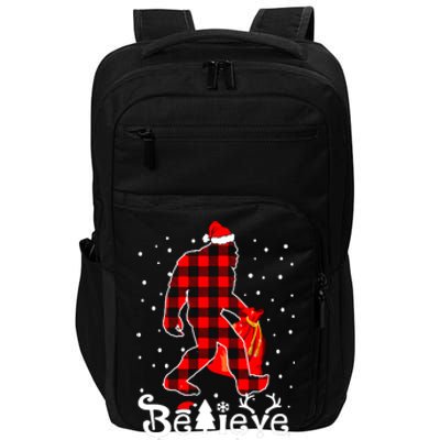 Buffalo Plaid Believe Bigfoot Santa Hat Christmas Impact Tech Backpack