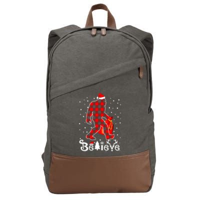 Buffalo Plaid Believe Bigfoot Santa Hat Christmas Cotton Canvas Backpack