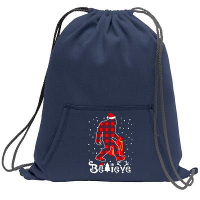 Buffalo Plaid Believe Bigfoot Santa Hat Christmas Sweatshirt Cinch Pack Bag