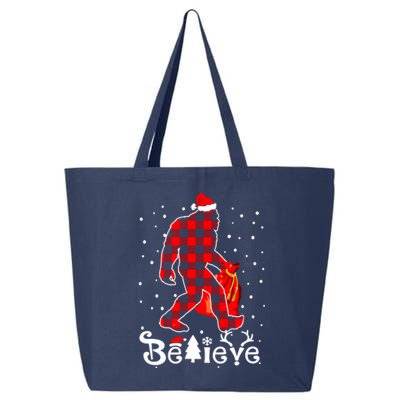 Buffalo Plaid Believe Bigfoot Santa Hat Christmas 25L Jumbo Tote