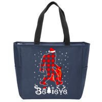 Buffalo Plaid Believe Bigfoot Santa Hat Christmas Zip Tote Bag