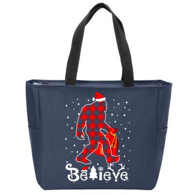 Buffalo Plaid Believe Bigfoot Santa Hat Christmas Zip Tote Bag