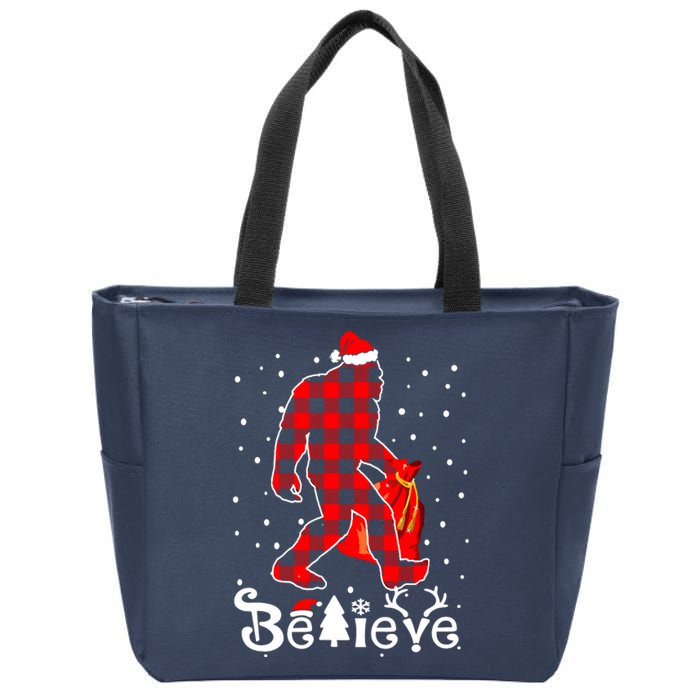 Buffalo Plaid Believe Bigfoot Santa Hat Christmas Zip Tote Bag