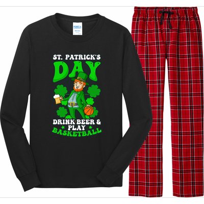 Beer Play Basketball Design St Patricks Basketball Gift Long Sleeve Pajama Set