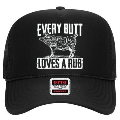 Bbq Pork Butt Rub Summer Barbeque Partying Cook Fathers Day High Crown Mesh Back Trucker Hat