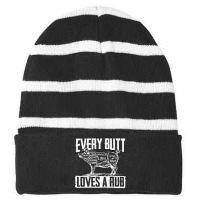 Bbq Pork Butt Rub Summer Barbeque Partying Cook Fathers Day Striped Beanie with Solid Band