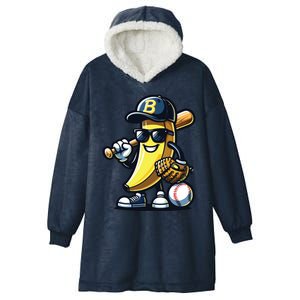 Banana Playing Baseball Fruit Lover Baseball Player Hooded Wearable Blanket