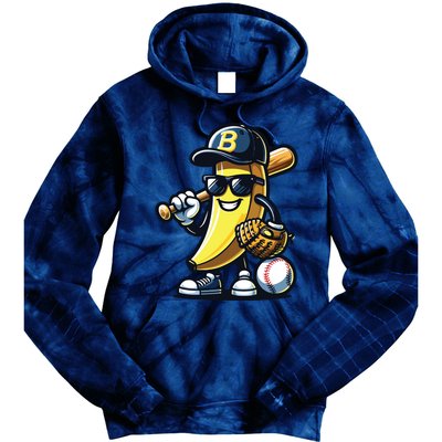 Banana Playing Baseball Fruit Lover Baseball Player Tie Dye Hoodie