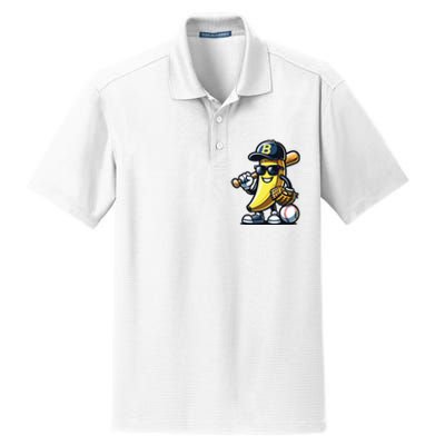 Banana Playing Baseball Fruit Lover Baseball Player Dry Zone Grid Polo