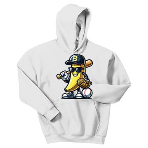 Banana Playing Baseball Fruit Lover Baseball Player Kids Hoodie