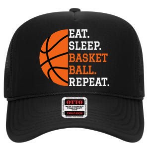 Basketball Player Boy Eat Sleep Basketball Repeat High Crown Mesh Back Trucker Hat