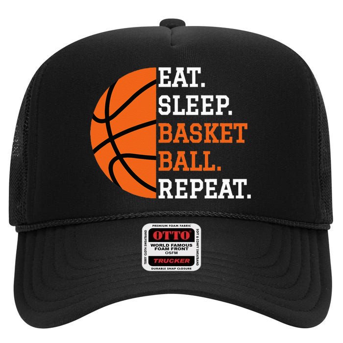 Basketball Player Boy Eat Sleep Basketball Repeat High Crown Mesh Back Trucker Hat