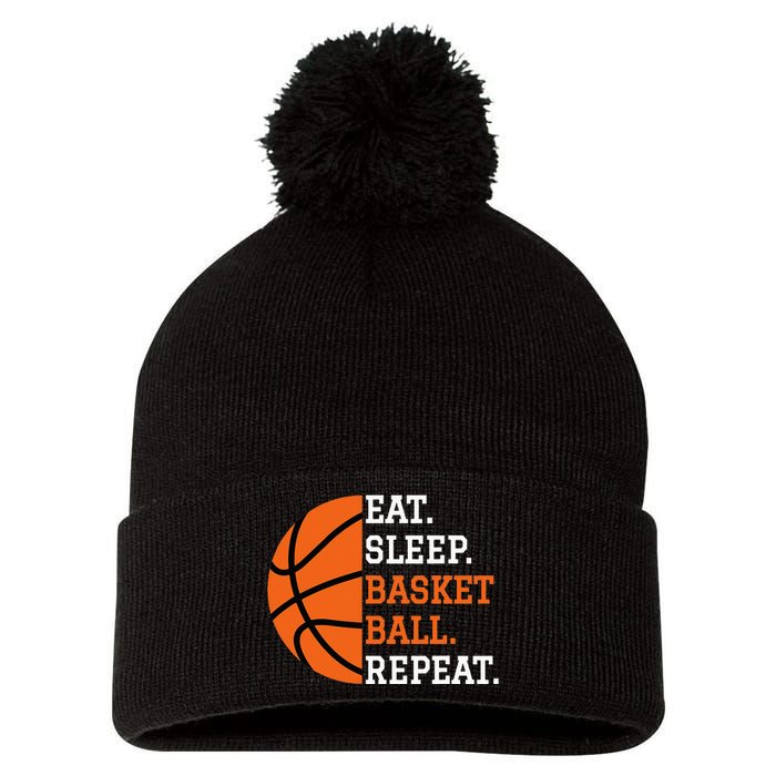 Basketball Player Boy Eat Sleep Basketball Repeat Pom Pom 12in Knit Beanie