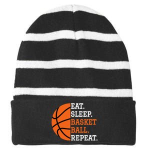 Basketball Player Boy Eat Sleep Basketball Repeat Striped Beanie with Solid Band