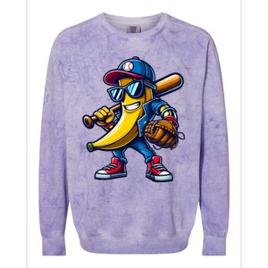 Banana Playing Baseball Fruit Lover Funny Baseball Player Gift Colorblast Crewneck Sweatshirt