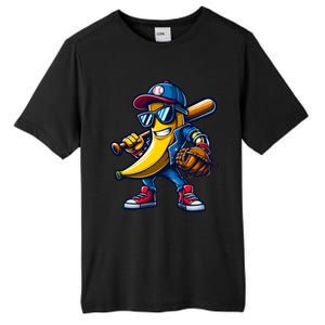 Banana Playing Baseball Fruit Lover Funny Baseball Player Gift Tall Fusion ChromaSoft Performance T-Shirt