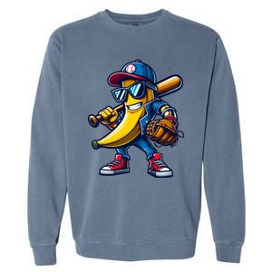 Banana Playing Baseball Fruit Lover Funny Baseball Player Gift Garment-Dyed Sweatshirt