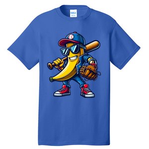 Banana Playing Baseball Fruit Lover Funny Baseball Player Gift Tall T-Shirt