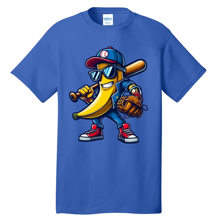 Banana Playing Baseball Fruit Lover Funny Baseball Player Gift Tall T-Shirt