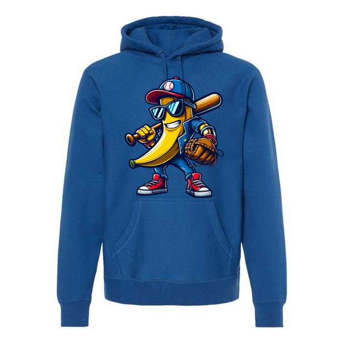 Banana Playing Baseball Fruit Lover Funny Baseball Player Gift Premium Hoodie