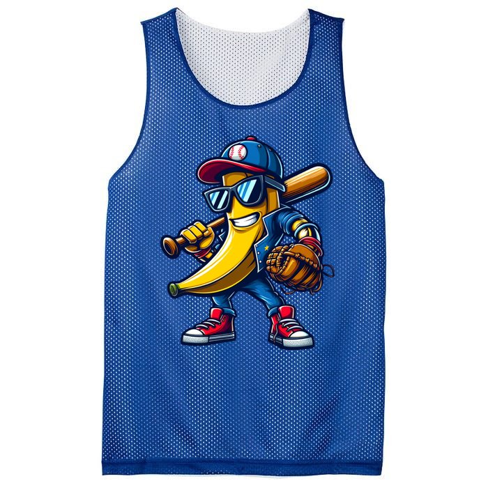 Banana Playing Baseball Fruit Lover Funny Baseball Player Gift Mesh Reversible Basketball Jersey Tank