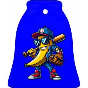 Banana Playing Baseball Fruit Lover Funny Baseball Player Gift Ceramic Bell Ornament