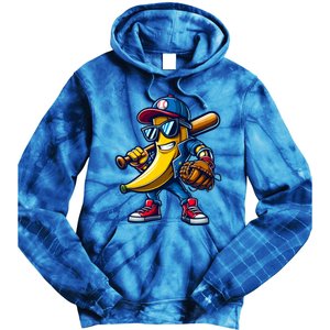 Banana Playing Baseball Fruit Lover Funny Baseball Player Gift Tie Dye Hoodie