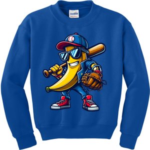 Banana Playing Baseball Fruit Lover Funny Baseball Player Gift Kids Sweatshirt