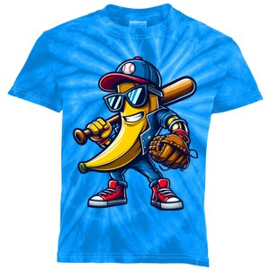 Banana Playing Baseball Fruit Lover Funny Baseball Player Gift Kids Tie-Dye T-Shirt