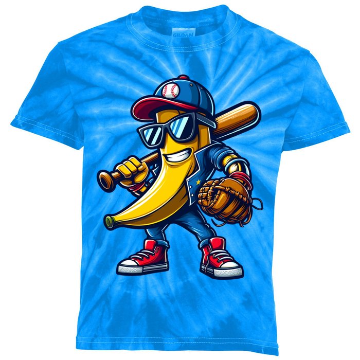 Banana Playing Baseball Fruit Lover Funny Baseball Player Gift Kids Tie-Dye T-Shirt