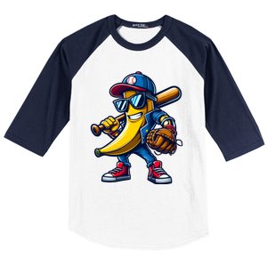 Banana Playing Baseball Fruit Lover Funny Baseball Player Gift Baseball Sleeve Shirt