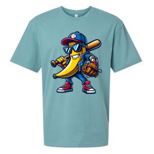 Banana Playing Baseball Fruit Lover Funny Baseball Player Gift Sueded Cloud Jersey T-Shirt