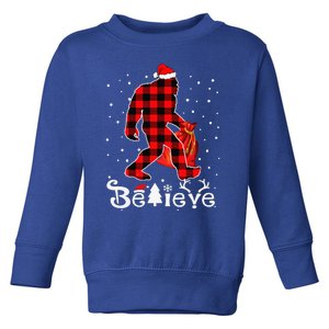 Buffalo Plaid Believe Bigfoot Santa Hat Christmas Funny Funny Toddler Sweatshirt