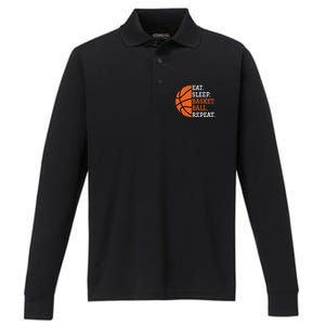 Basketball Player Boy Eat Sleep Basketball Repeat Performance Long Sleeve Polo