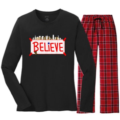 Believe Philadelphia Baseball Players Women's Long Sleeve Flannel Pajama Set 