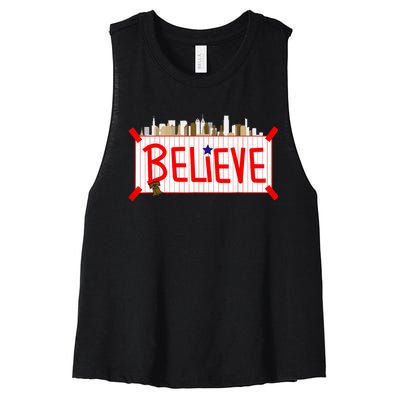 Believe Philadelphia Baseball Players Women's Racerback Cropped Tank