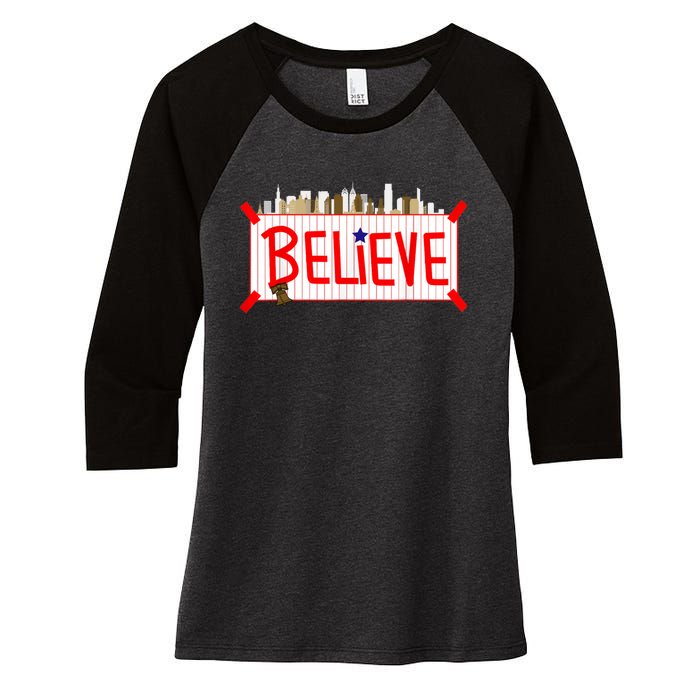 Believe Philadelphia Baseball Players Women's Tri-Blend 3/4-Sleeve Raglan Shirt