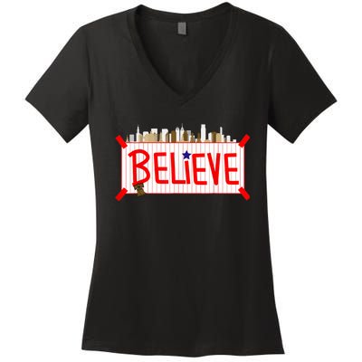 Believe Philadelphia Baseball Players Women's V-Neck T-Shirt