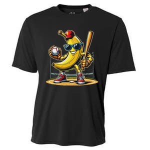 Banana Playing Baseball Baseball Player Funny Fruit Lover Cooling Performance Crew T-Shirt