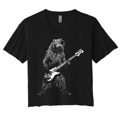 Bear Playing Bass Guitar For Men Animal Playing Guitar Women's Crop Top Tee