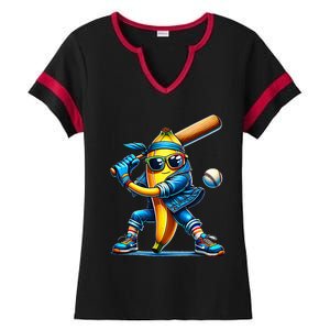 Banana Playing Baseball Fruit Lover Baseball Player Ladies Halftime Notch Neck Tee