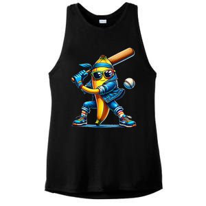 Banana Playing Baseball Fruit Lover Baseball Player Ladies PosiCharge Tri-Blend Wicking Tank