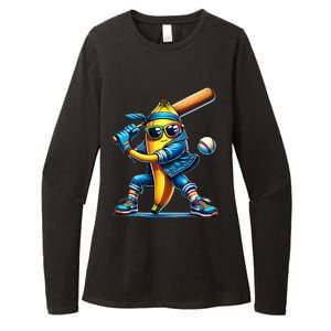 Banana Playing Baseball Fruit Lover Baseball Player Womens CVC Long Sleeve Shirt